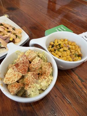 Side of potato salad and street corn  at Two Dollar Radio Headquarters in Columbus