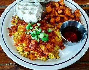 Breakfast plate at Two Dollar Radio Headquarters in Columbus