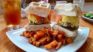 Waffel sandwich at Two Dollar Radio Headquarters in Columbus