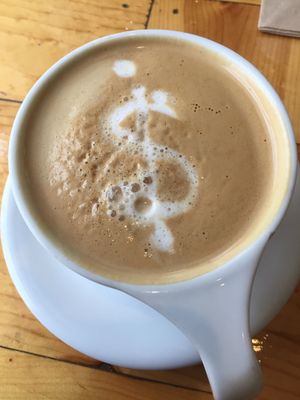 My almond milk latte with hazelnut shot, delicious! at Two Dollar Radio Headquarters in Columbus