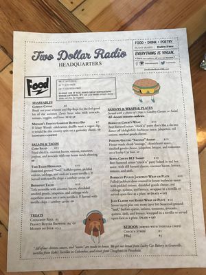 Menu at Two Dollar Radio Headquarters in Columbus