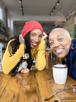 Me and my mom enjoying a Dirty Chai!  at Two Dollar Radio Headquarters in Columbus