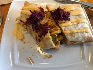 Taco Mac-n-cheez tortuga - took a bite before I took the photo . at Two Dollar Radio Headquarters in Columbus