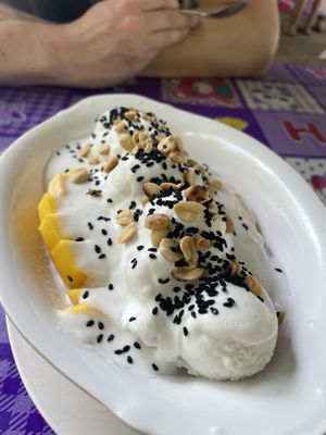 Mango sticky rice with coconut ice   at Kohco Man in Koh Phayam