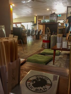 I love to sit here   at Sushi Yah Man in Noosa Heads