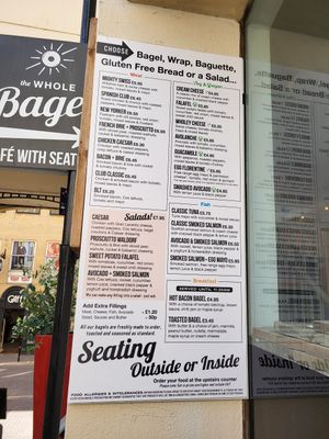 Menu at The Whole Bagel in Bath