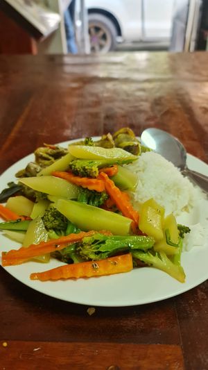 Rice with two dishes 😋 at Nop Nan in Bangkok