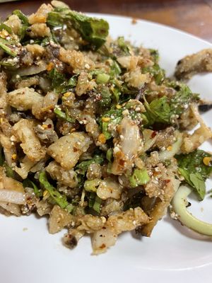 Laarb fried mushrooms   at Nop Nan in Bangkok