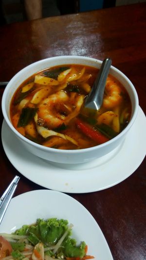 Tom Yan soup (mock prawns) at Nop Nan in Bangkok