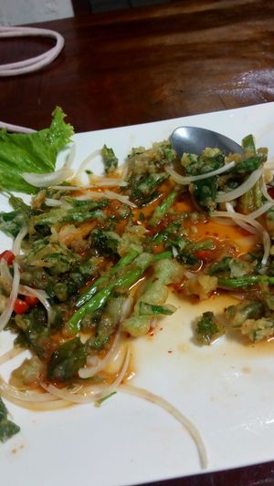 morning glory tempura (don't miss it!) at Nop Nan in Bangkok