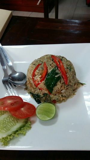 Green curry fried rice at Nop Nan in Bangkok