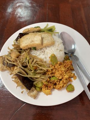 Selection of buffet-style food.  Only 50 Baht for the whole plate! at Nop Nan in Bangkok