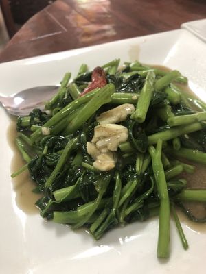 Morning glory in chilli and garlic  at Nop Nan in Bangkok