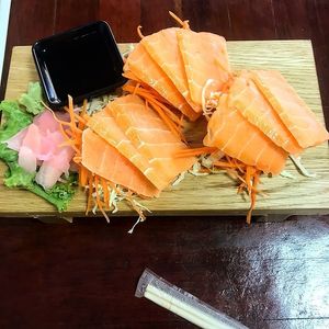 Salmon sashimi 110 baht. Overpriced! at Nop Nan in Bangkok