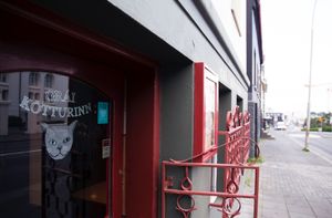 Find this door! Hverfisgata 16a - across from the big white building. at Grai Kötturinn in Reykjavik