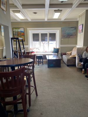Upstairs seating area at The Met Coffee House and Art Gallery in North Conway