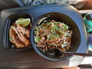 Taco and a tostada at Cena Vegan - Ghost Kitchen in Los Angeles