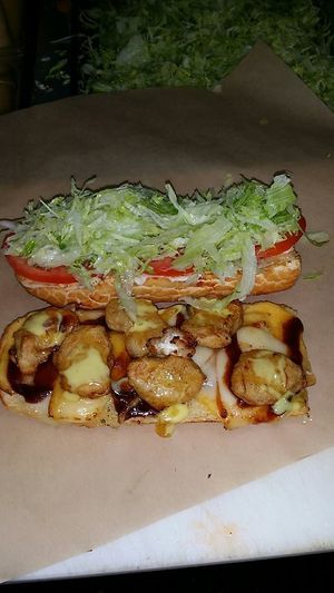 #211 Love Triangle - vegan chicken, bbq, honey mustard, honey, vegan cheese at Ike's Love and Sandwiches in Tempe