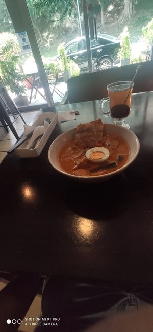 Nyonya laksa and lemongrass tea at Anthony Vegetarian Restaurant in Malacca
