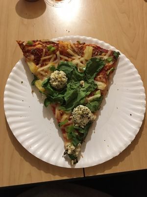 Vegan pizza with spinach, pineapple, and tofu ricotta at Trail Rider in Cedar Crest