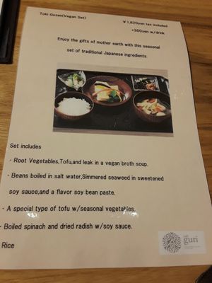 Vegan menu at Cafe Guri in Kamakura