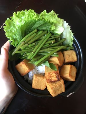 Tofu, rice, spinach  at Tara House - Thanh Phuong in Ho Chi Minh City