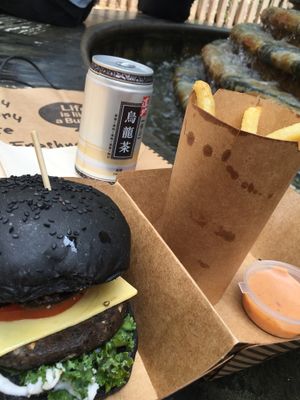Dark Giant Burger & Fries at Veggi Monster in Hong Kong Island