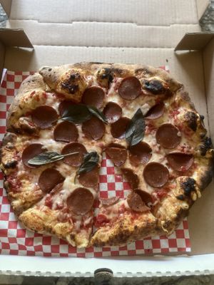 vegan pepperoni and soy mozzarella pizza  at King Dough in Indianapolis