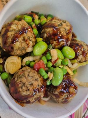 Teriyaki meatless balls at STN - Itsu in Stansted