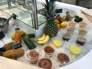 Amazing cold pressed juices, smoothies and vegan desserts every day! at The Saints Stores in Thessaloniki