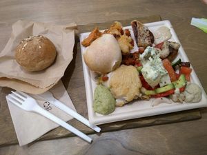 Small plate buffet with bread at The Saints Stores in Thessaloniki