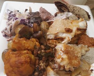 Moussakas, Pastitsio, Cauliflower with tomato sauce, Beans, crepes with chocolate ... at The Saints Stores in Thessaloniki