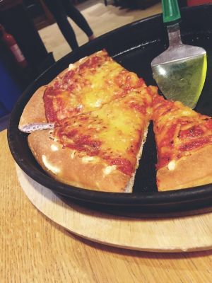 Deep pan, American style pizza! Pizza hut vegan trial. New vegan cheese! Yummy! at Pizza Hut in Chatham