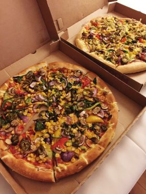 WE ordered vegan pizza takeway on collection only!
One deep pan and one thin pan. Both very tasty and packed with veggies! at Pizza Hut in Chatham