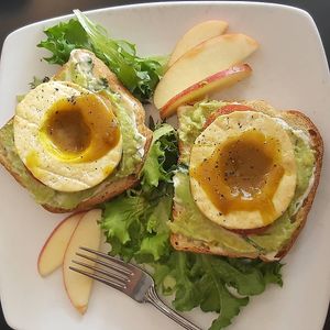 Sexy avocado toast with tofu eggies at Detroit Street Filling Station in Ann Arbor