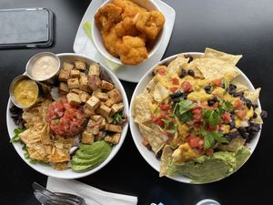 Buffalo Cauliflower, Taco ‘Bout It Salad, Nachos  at Detroit Street Filling Station in Ann Arbor