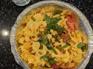 Bow tie on a melon salad (a special) at Detroit Street Filling Station in Ann Arbor