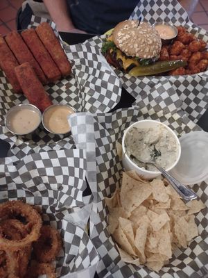 Tofu sticks were great! Lots of chips were broken tiny bits for spinach dip at Detroit Street Filling Station in Ann Arbor