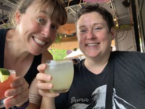 Lovely drinks! 💜🩵  at Detroit Street Filling Station in Ann Arbor