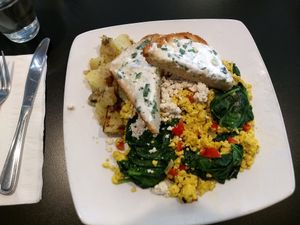 Greek scramble at Detroit Street Filling Station in Ann Arbor
