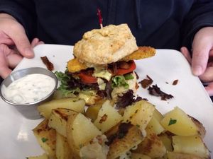 Lisa Simpson biscuit sandwich at Detroit Street Filling Station in Ann Arbor