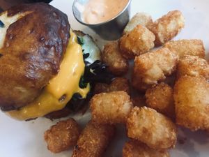 Backyard burger at Detroit Street Filling Station in Ann Arbor