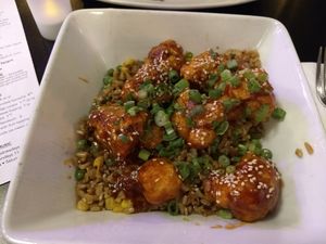 General Tso's cauliflower with fried rice (special) at Detroit Street Filling Station in Ann Arbor