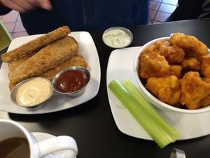 Chicken tenders and Buffalo cauliflower at Detroit Street Filling Station in Ann Arbor