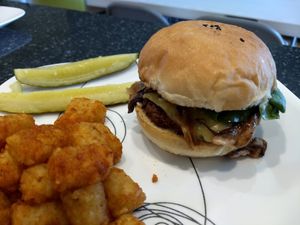 Andouille Backyard Burger at Detroit Street Filling Station in Ann Arbor