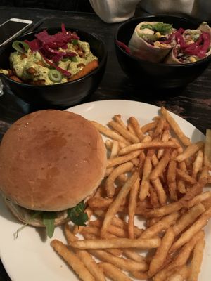 Vegan burger, loaded fries and sticky burrito  at Prikid in Reykjavik