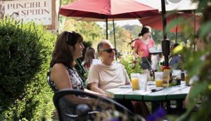 Outdoor seating at Runcible Spoon in Bloomington