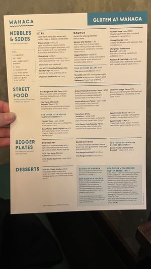 Gluten free menu  at Wahaca in Edinburgh
