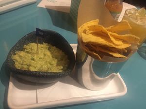 Chips and guac (and a margarita in the background) at Wahaca in Edinburgh