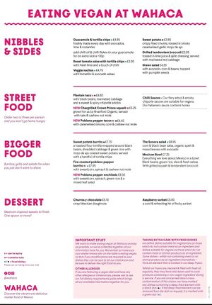 November 2018 vegan menu at Wahaca in Edinburgh